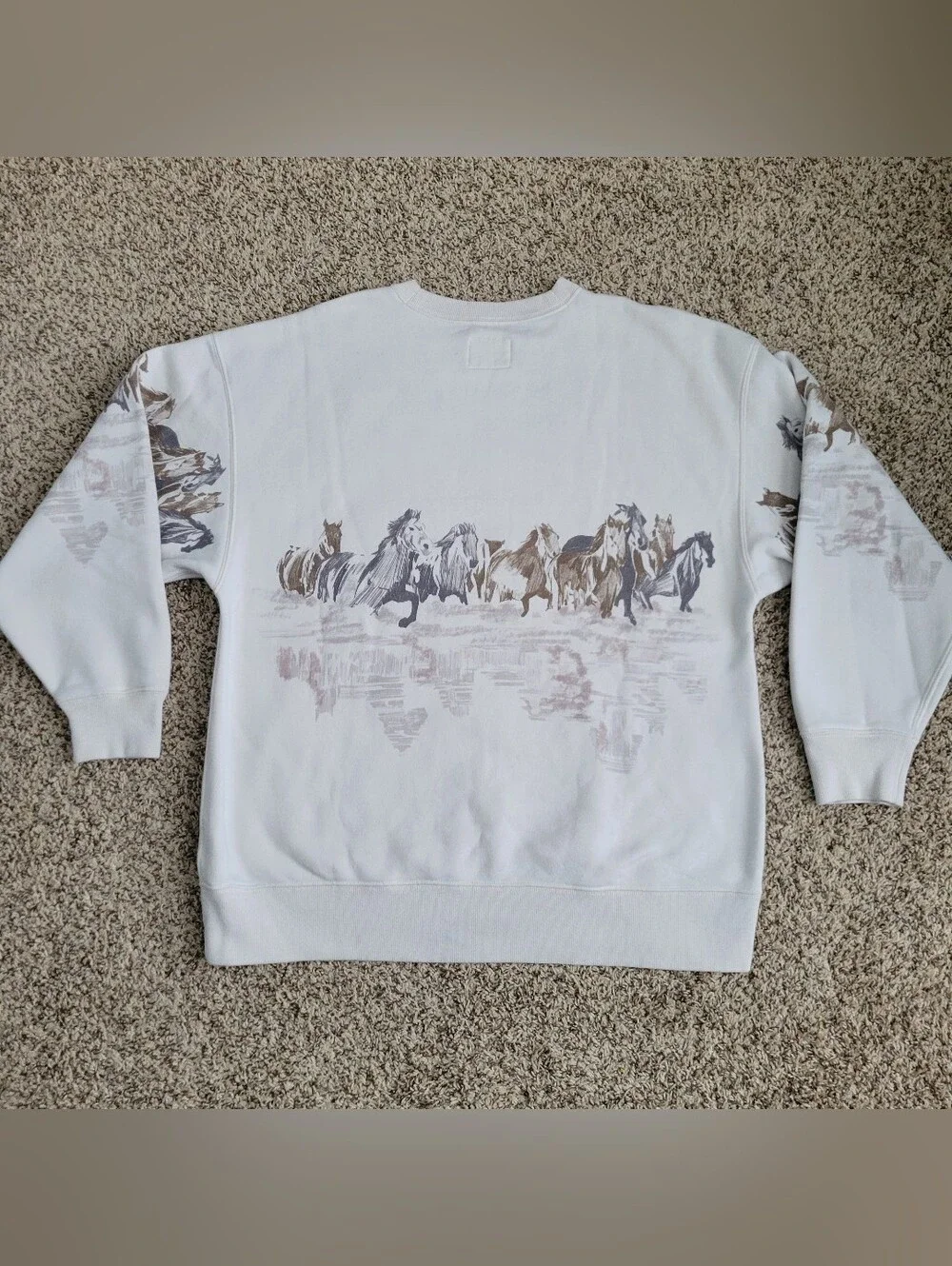Abercrombie & Fitch Sunday Sweatshirt Horses Western Beige Brown Gray Large
